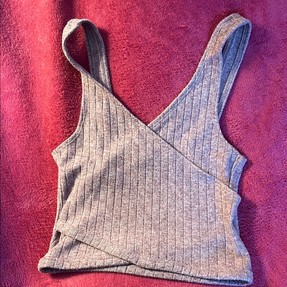 Forever 21 Heather Pink Vintage Ribbed Wrap Crop Top